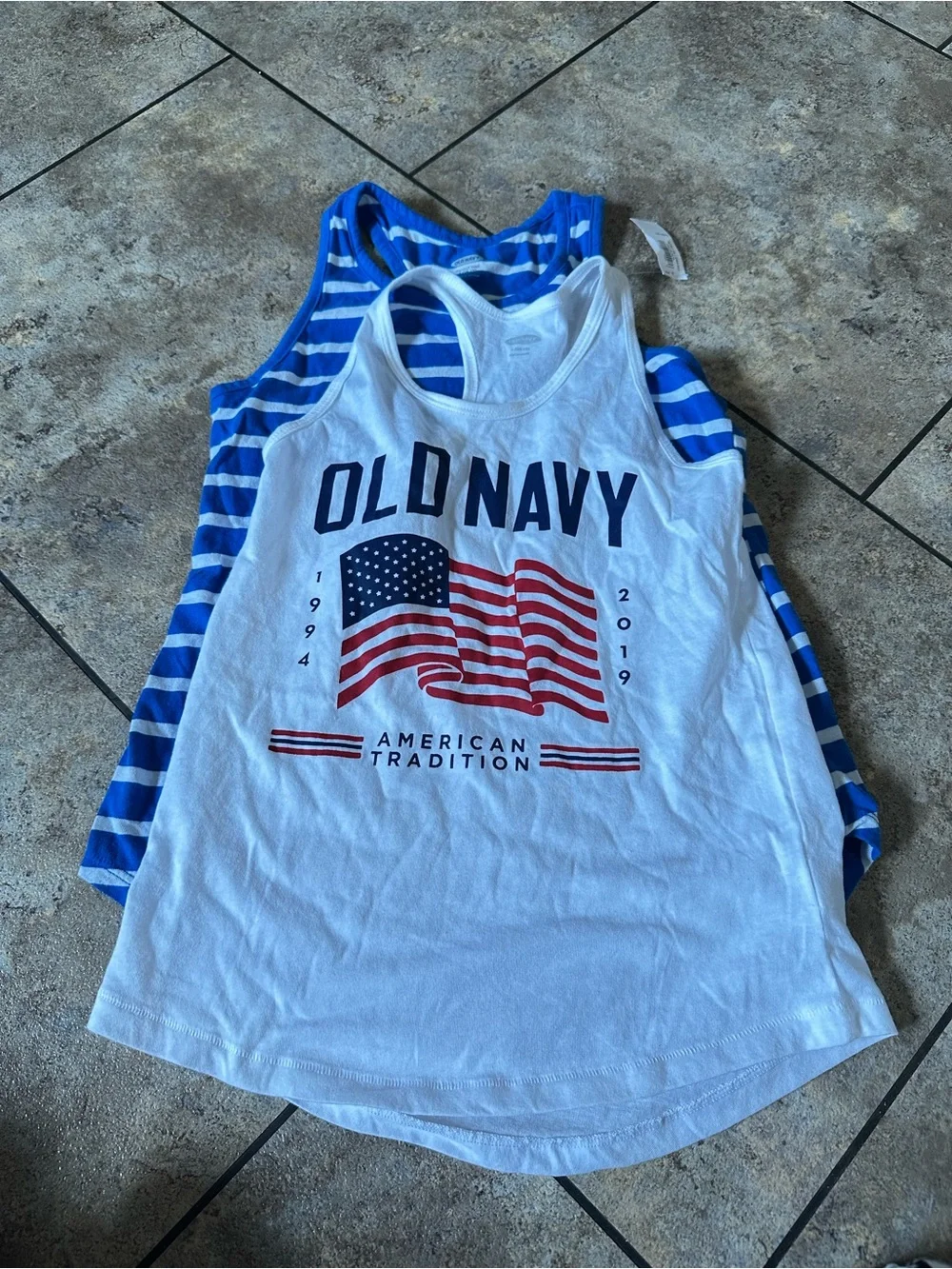 Lot of 2 Old Navy White Tank Top with American Flag Graphic - Kids
